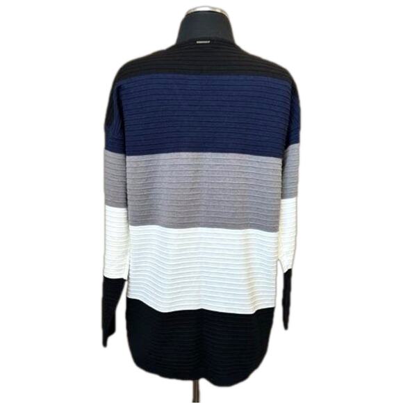 Sioni Open Front Color Block Cardigan Blue Gray White Black Size M - Picture 2 of 11